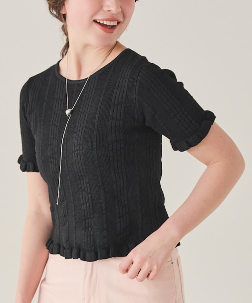 フリルスリーブ半袖ニットトップス