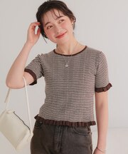 フリルスリーブ半袖ニットトップス