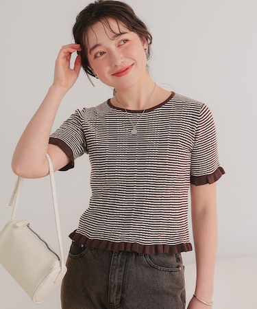 フリルスリーブ半袖ニットトップス