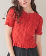 フリルスリーブ半袖ニットトップス
