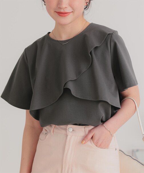 機能性カットソーフレアデザイントップス