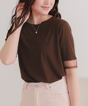 シアー切替ハーフスリーブカットソートップス