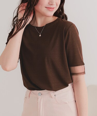 シアー切替ハーフスリーブカットソートップス