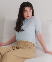 シアー切替ハーフスリーブカットソートップス