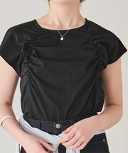 【サステナブル】ギャザーデザインフレンチスリーブトップス