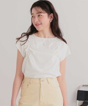 【サステナブル】ギャザーデザインフレンチスリーブトップス