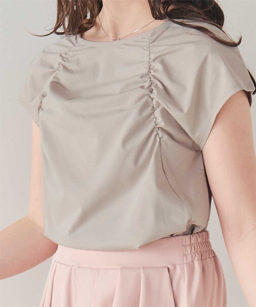 【サステナブル】ギャザーデザインフレンチスリーブトップス