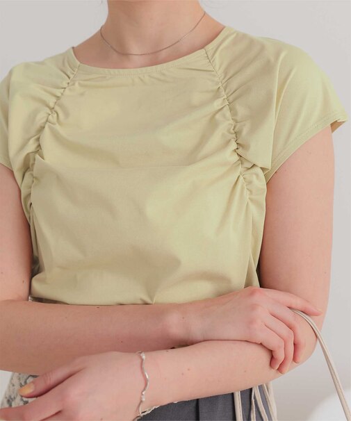 【サステナブル】ギャザーデザインフレンチスリーブトップス