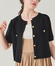 ゴールド釦ハーフスリーブニットカーディガン