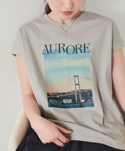 汗染み防止フォトプリントフレンチスリーブトップス