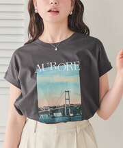 汗染み防止フォトプリントフレンチスリーブトップス