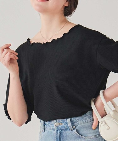 機能性リブカットソーメロートップス