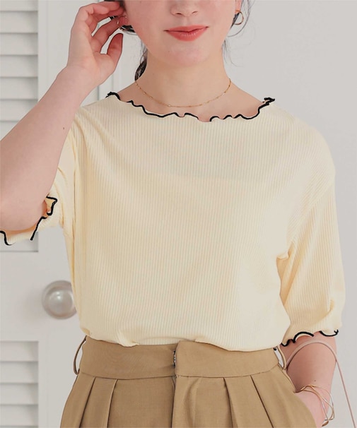 機能性リブカットソーメロートップス