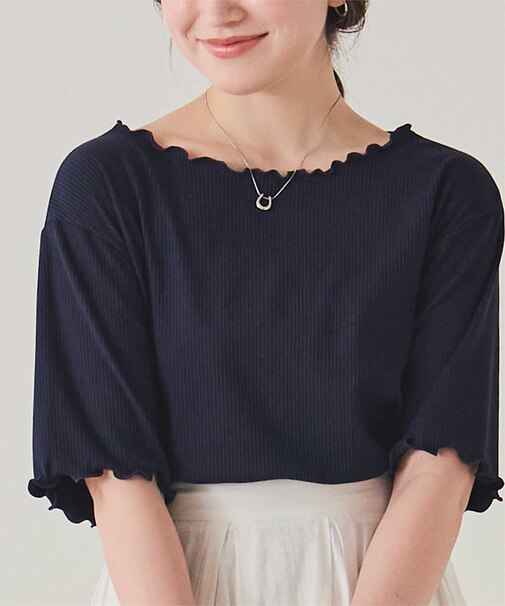 機能性リブカットソーメロートップス