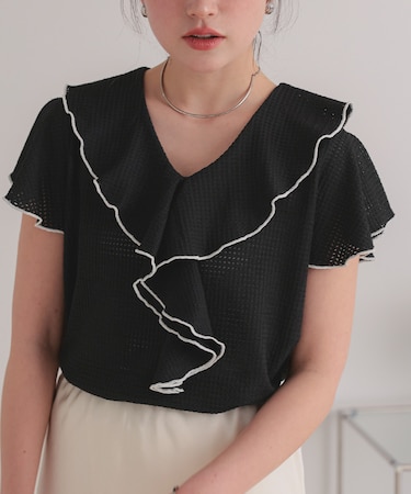 配色メローフリルトップス