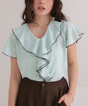 配色メローフリルトップス