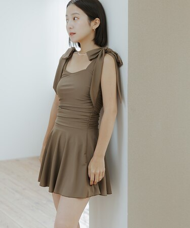 スカート付ショルダーリボンワンピース/水着