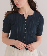 アイレットニットハーフスリーブトップス