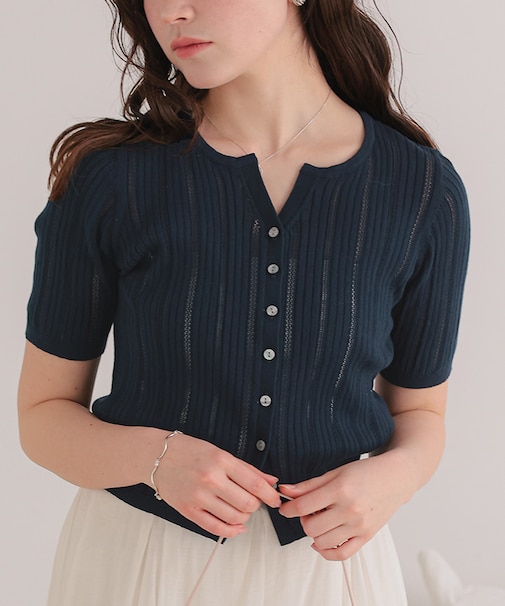 アイレットニットハーフスリーブトップス