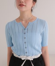 アイレットニットハーフスリーブトップス