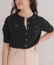 UVケア/抗ピル胸ポケットハーフスリーブニットカーディガン