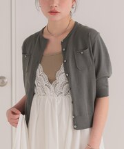 UVケア/抗ピル胸ポケットハーフスリーブニットカーディガン