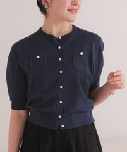 UVケア/抗ピル胸ポケットハーフスリーブニットカーディガン