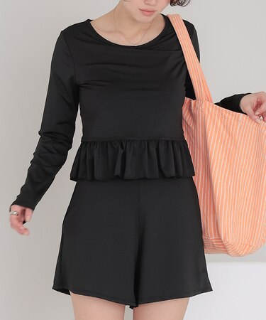 ペプラム長袖トップス×ショーツ/セット水着
