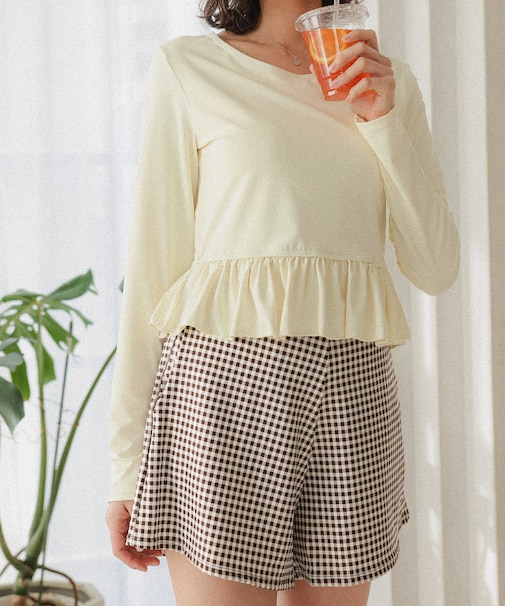 ペプラム長袖トップス×ショーツ/セット水着