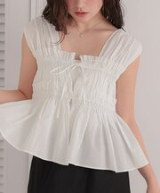 シャーリングノースリーブブラウス