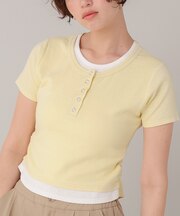 レイヤード風ヘンリーネックカットソーTシャツ
