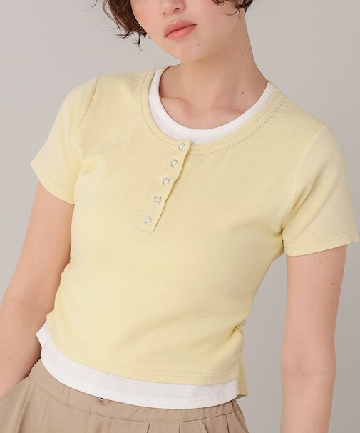 レイヤード風ヘンリーネックカットソーTシャツ