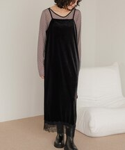 前後2wayレースデザインベロアキャミソールワンピース