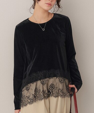 ヘムレースシアーベロアロングスリーブTシャツ