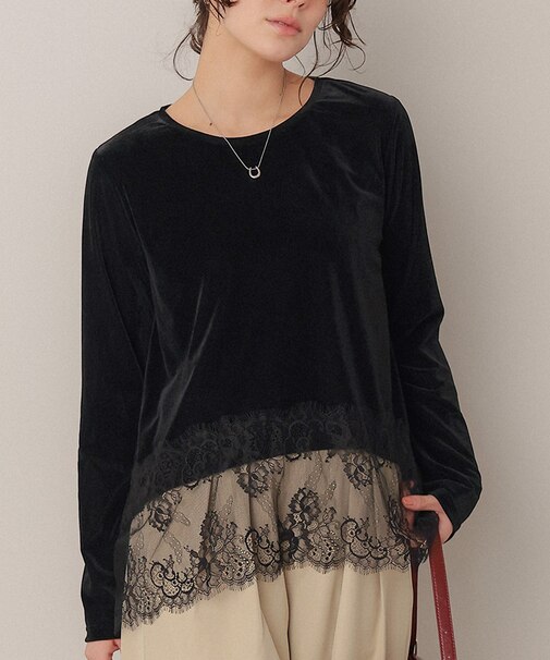 ヘムレースシアーベロアロングスリーブTシャツ