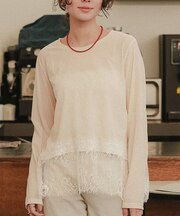 ヘムレースシアーベロアロングスリーブTシャツ