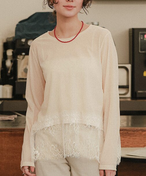 ヘムレースシアーベロアロングスリーブTシャツ