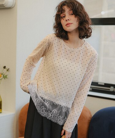 ヘムレースシアーベロアロングスリーブTシャツ