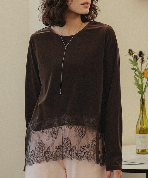 ヘムレースシアーベロアロングスリーブTシャツ