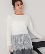 ヘムレースデザインロングスリーブTシャツ