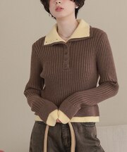 レイヤード風配色ハイネックニット
