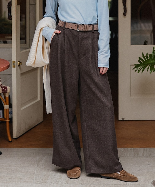 ウールライクダブルタックワイドパンツ