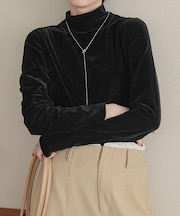 シアーベロアハイネックロングTシャツ