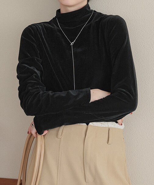 シアーベロアハイネックロングTシャツ