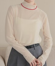 シアーベロアハイネックロングTシャツ