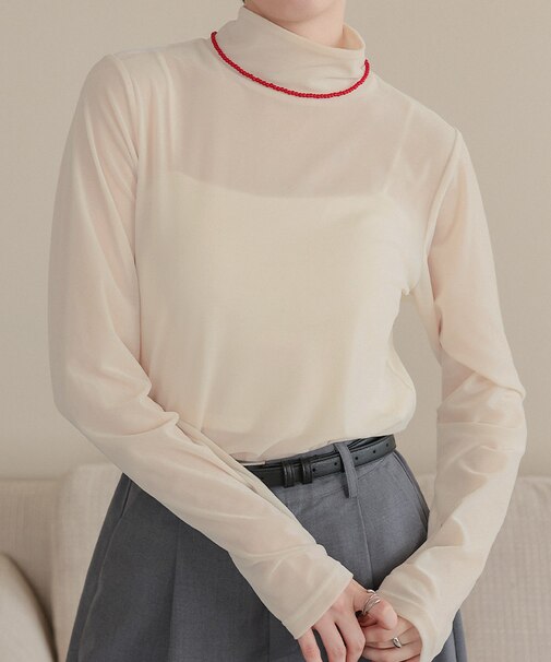 シアーベロアハイネックロングTシャツ