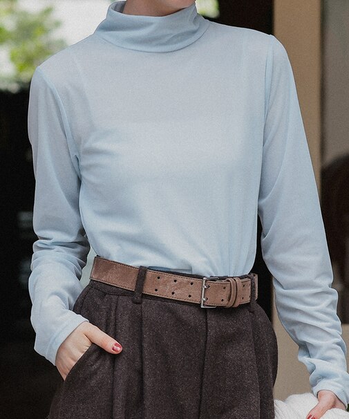 シアーベロアハイネックロングTシャツ