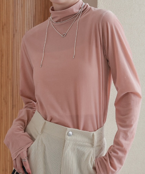 シアーベロアハイネックロングTシャツ