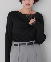 レースレイヤードドレープデザインニット