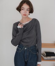 レースレイヤードドレープデザインニット